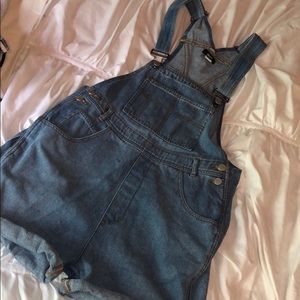 Oversized denim overalls